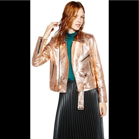 Zara Jackets & Blazers - Zara Woman Metallic Rose Gold Leather Moto Jacket